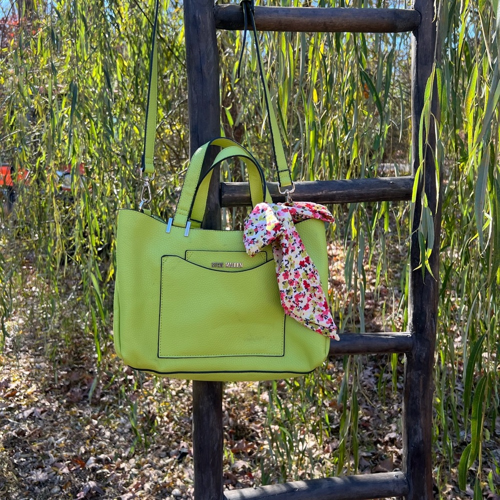 Steve Madden Lime Green Tote Crossbody with Floral Scarf